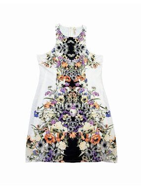 Love Marks Floral Sleeveless Sheath Dress White Multicolor Garden Print Medium